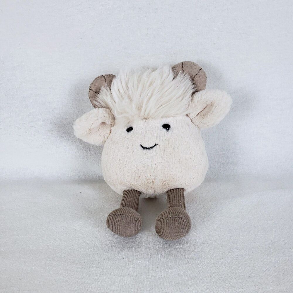 Jellycat Amuseabean Ram Mini Plush Stuffed Animal Retired 6" Sheep Goat Aries